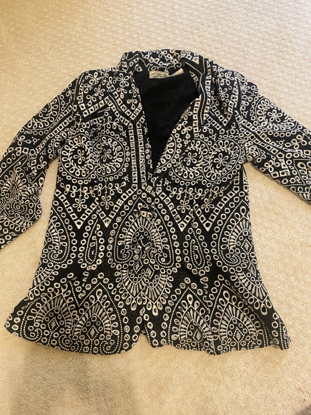 Jen's Pirate Booty Black and White Paisley-Print Blazer